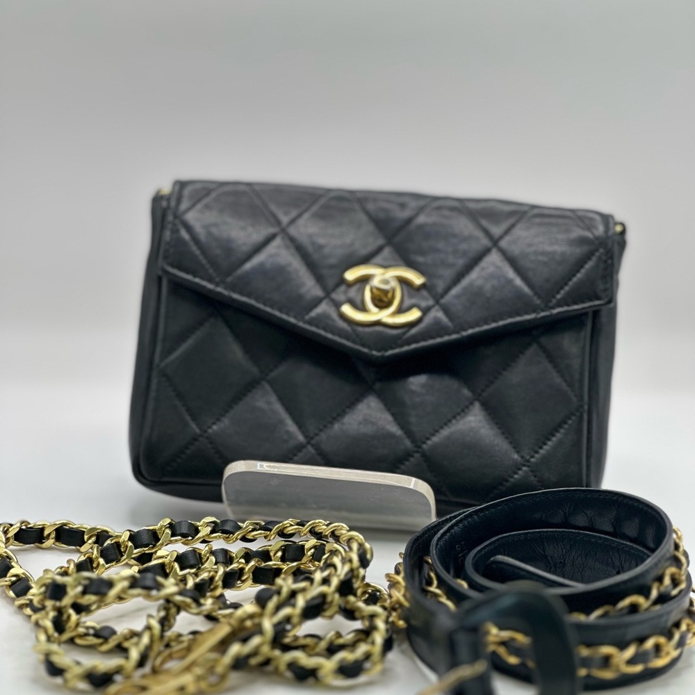 Chanel Black Quilted Leather belt waist Bag